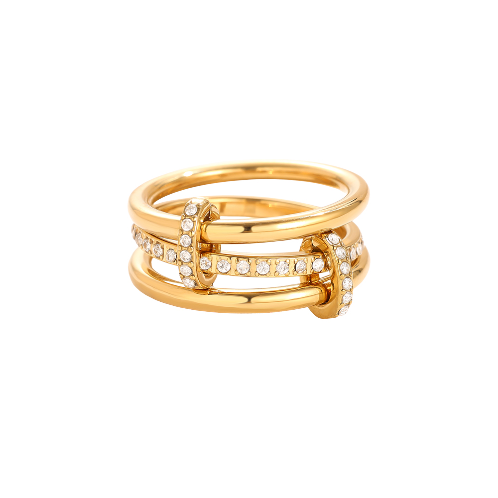 Three Layer Gold Ring Set With Lock Stainless Steel Ring    