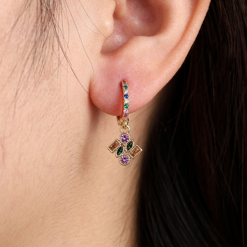 2.5cm Combined Cubes Diamond Gold-plated Earrings