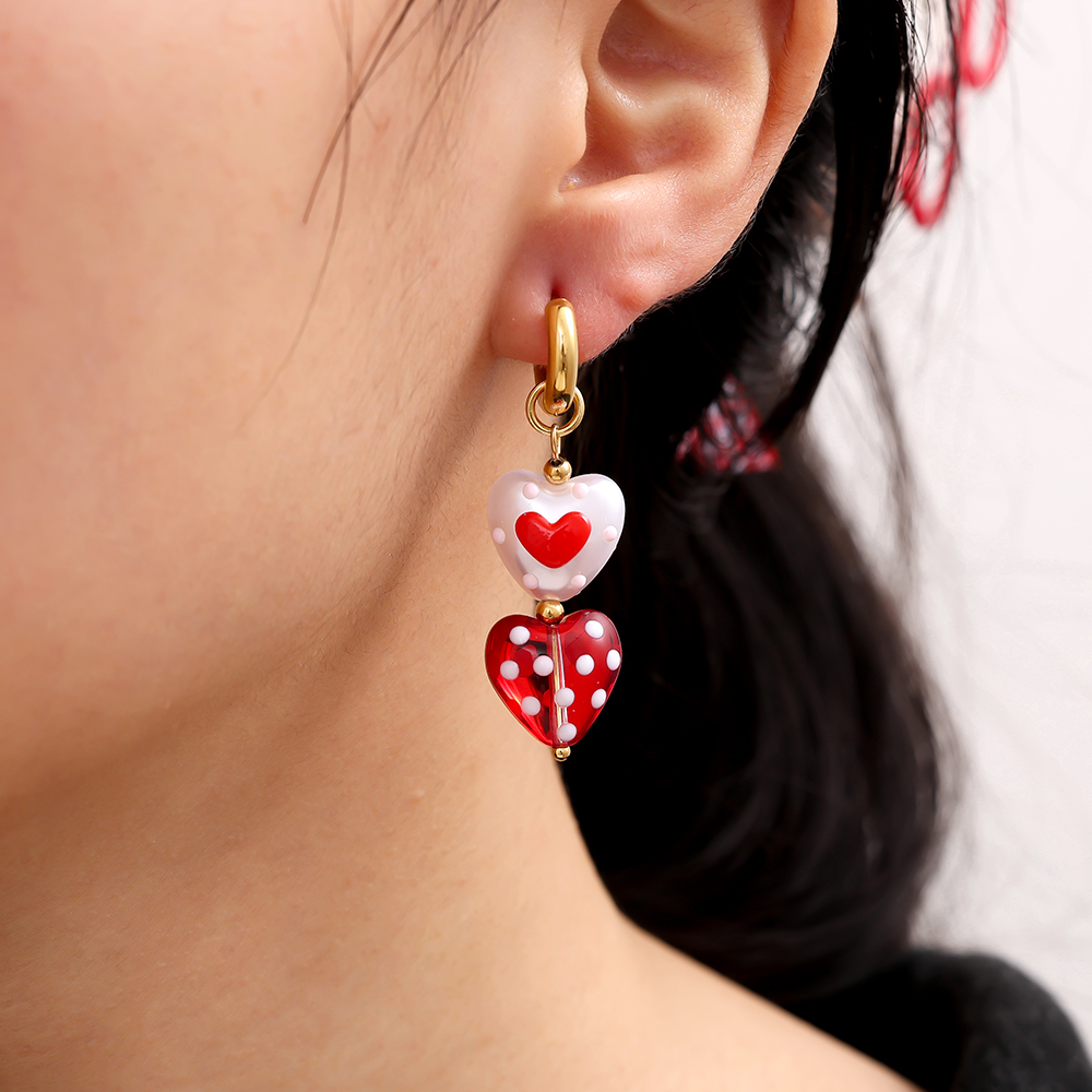 5*1.4cm Acrylic Red Heart Stainless Steel Earrings   