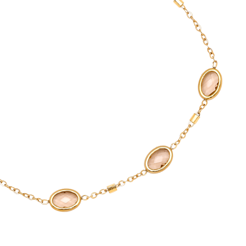 17cm Small Oval Glass Stainless Steel Bracelet   