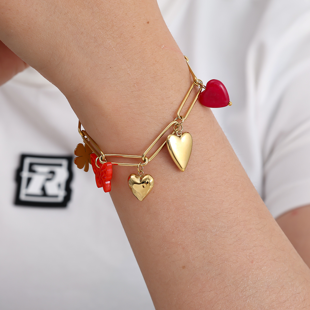 21cm Red Charms stainless steel bracelet 