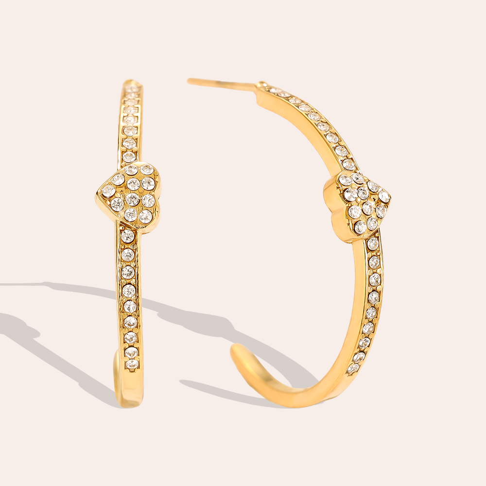 2cm Heart In Diamond Hoop Stainless Steel Earrings        