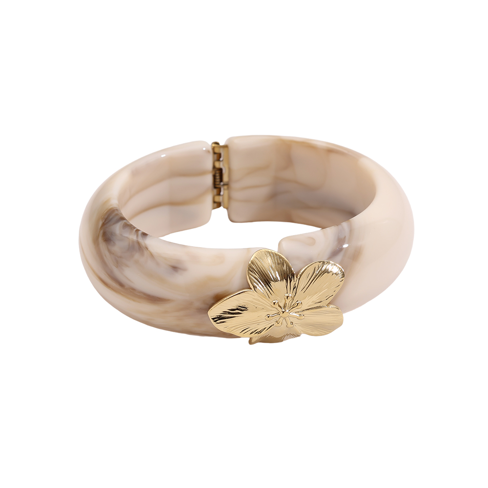 Gold flower lock resin stainless steel bangle 