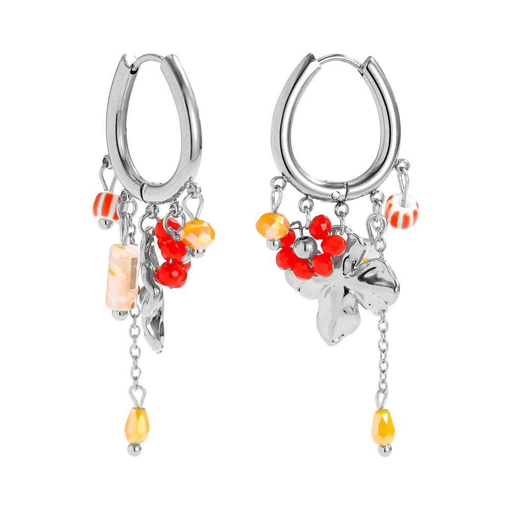 5*1.8cm flowers and colourful small beads stainless steel earrings   