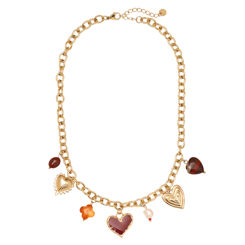 40cm Red Heart And Charms stainless steel necklace      
