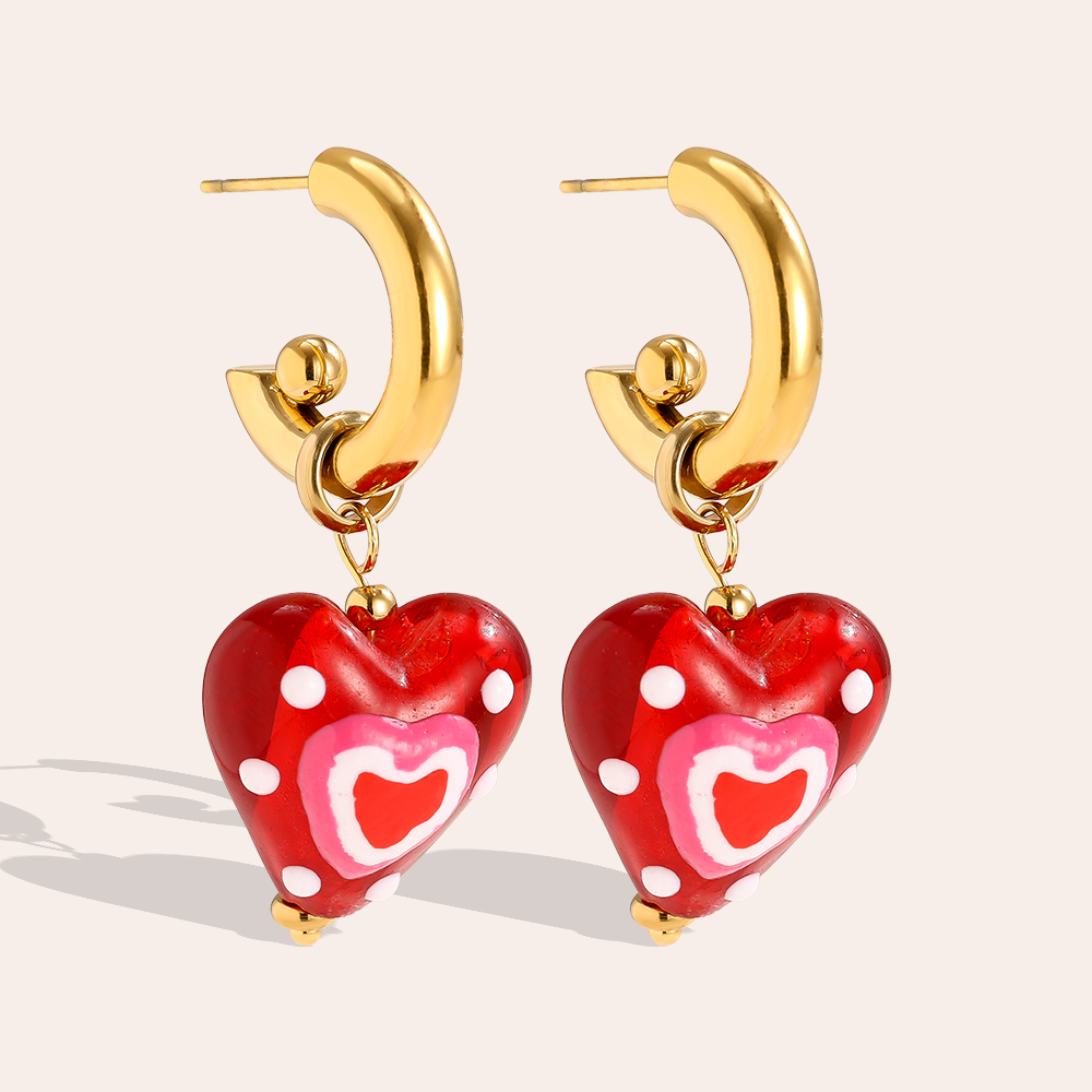 4.5*2cm Red Acrylic Heart Stainless Steel Earrings        