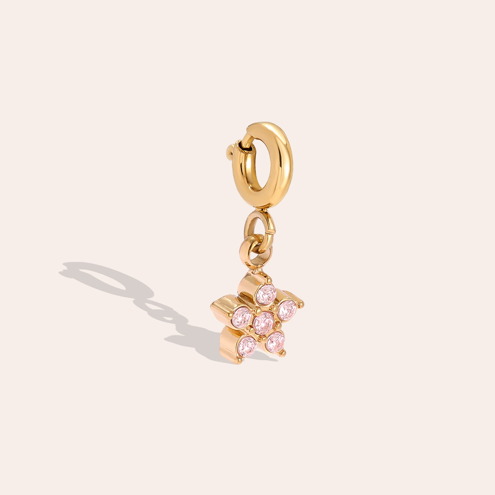 15mm zirconia flower with spring clasp stainless steel pendant    