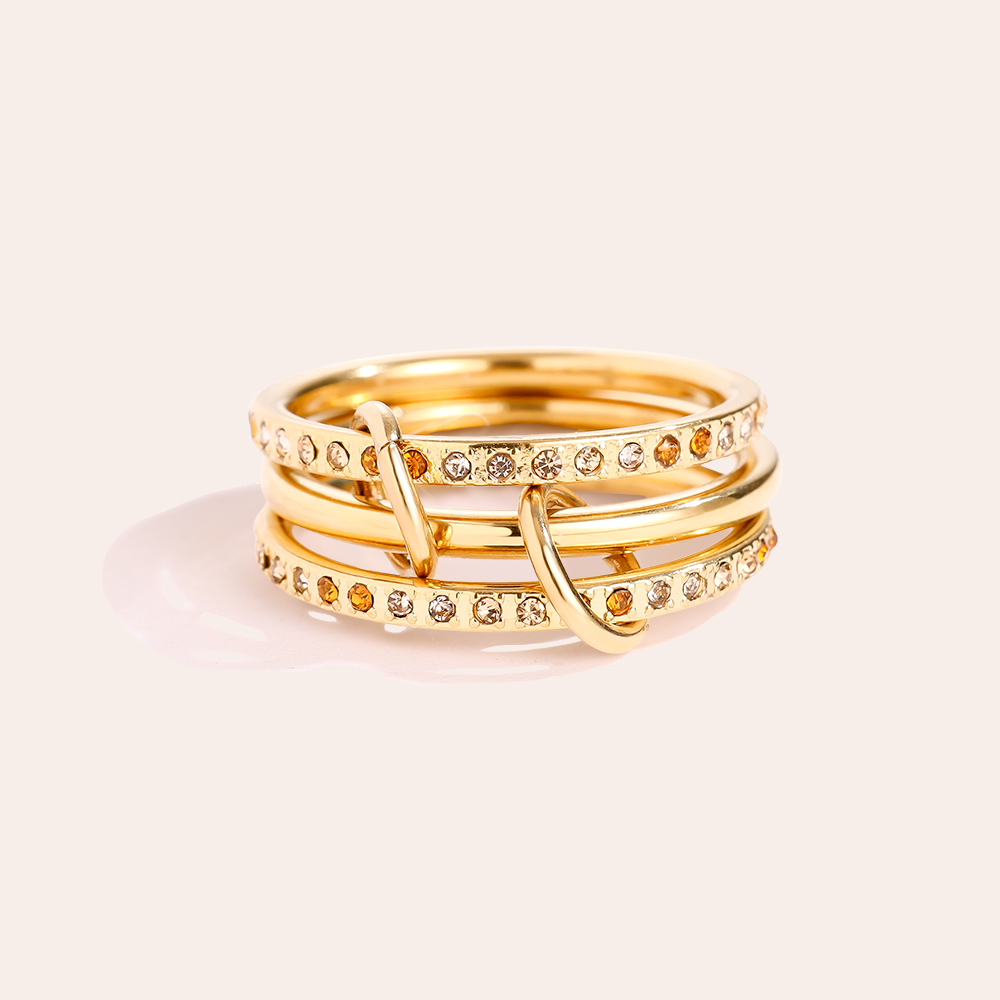 Three Layer Brown Colour Gradient Diamond Stainless Steel Ring     Three Layer Brown Colour Gradient Diamond Stainless Steel Ring