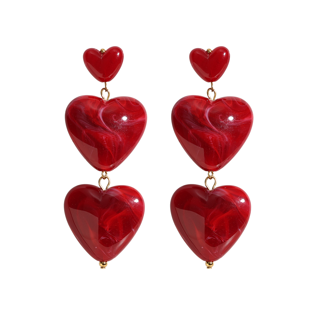 7cm Acrylic Three Hearts Stainless Steel Earrings       