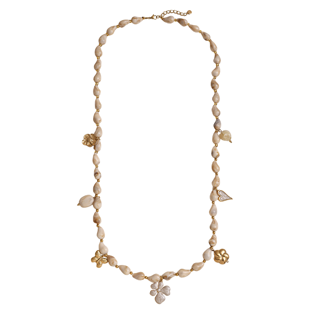 89cm necklace with resin drops and golden butterfly, flower, heart stainless steel necklace     