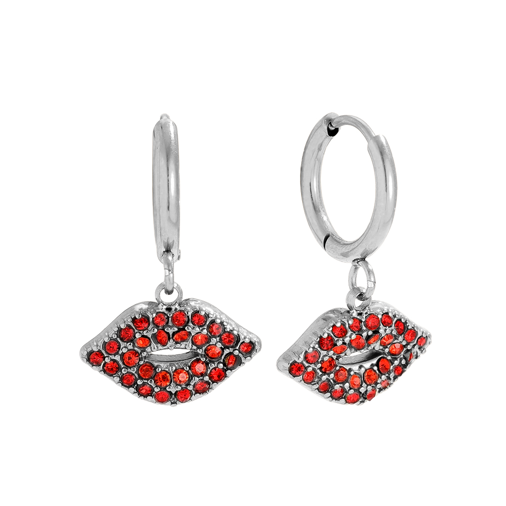 2.1cm Red Diamond Lip Stainless Steel Earrings     2.1cm Red Diamond Lip Stainless Steel Earrings