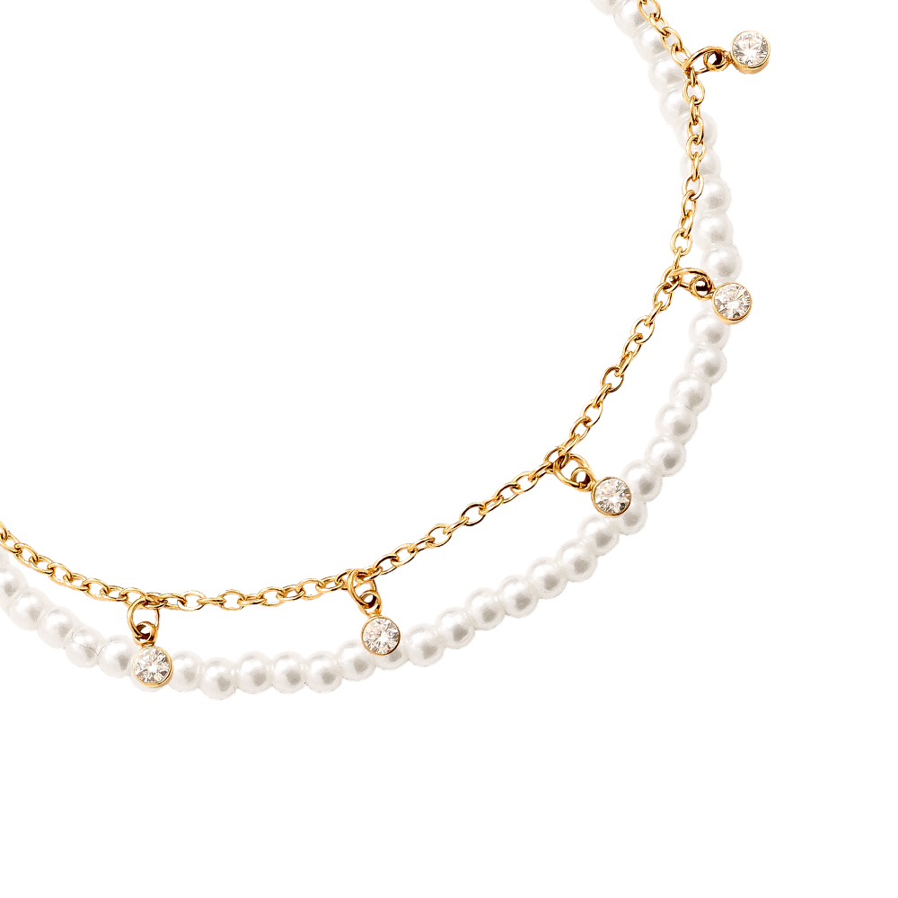 16cm pearl rhinestone stainless steel bracelet 