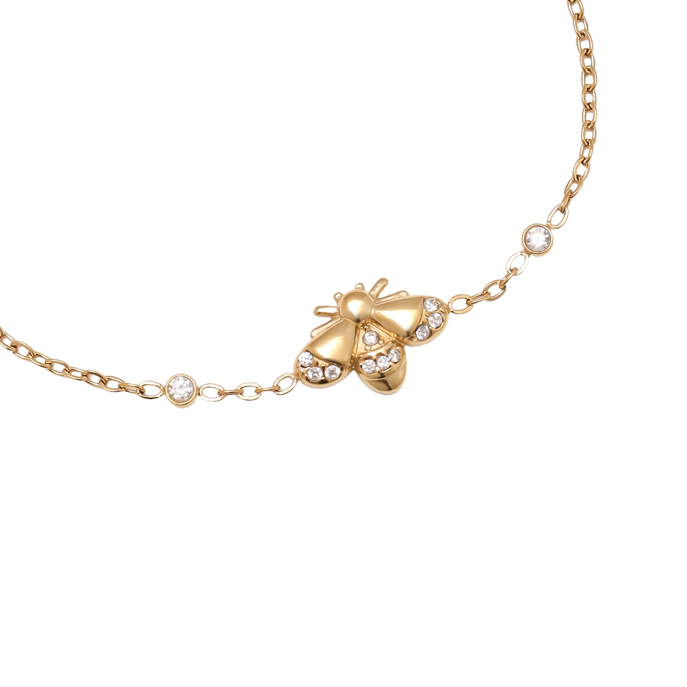 17cm rhinestone bee stainless steel bracelet