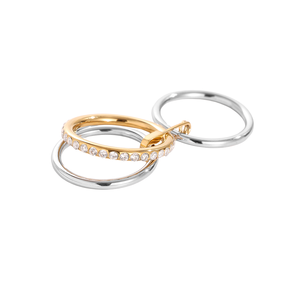 Three Layer Gold And Silver Diamond Ring Set Stainless Steel Ring    