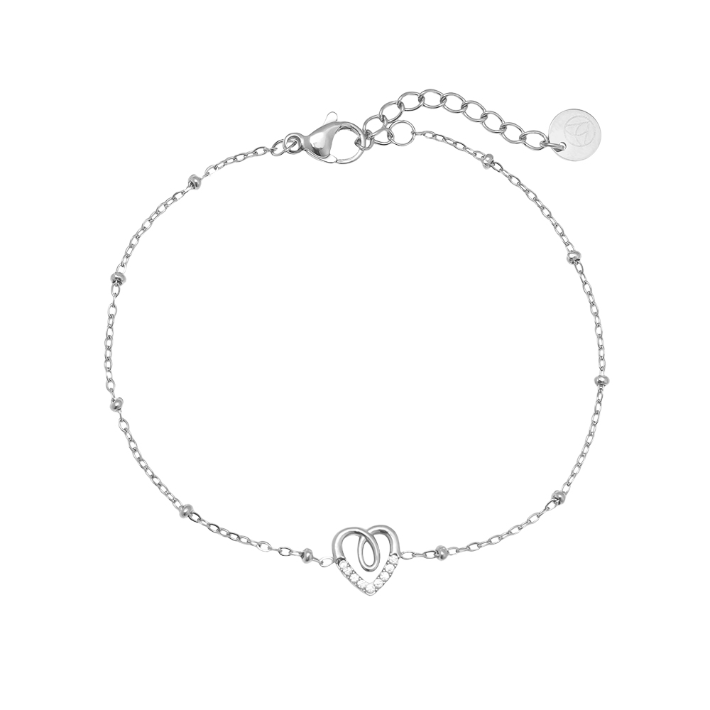 17cm Sweet Diamond Heart stainless steel bracelet     
