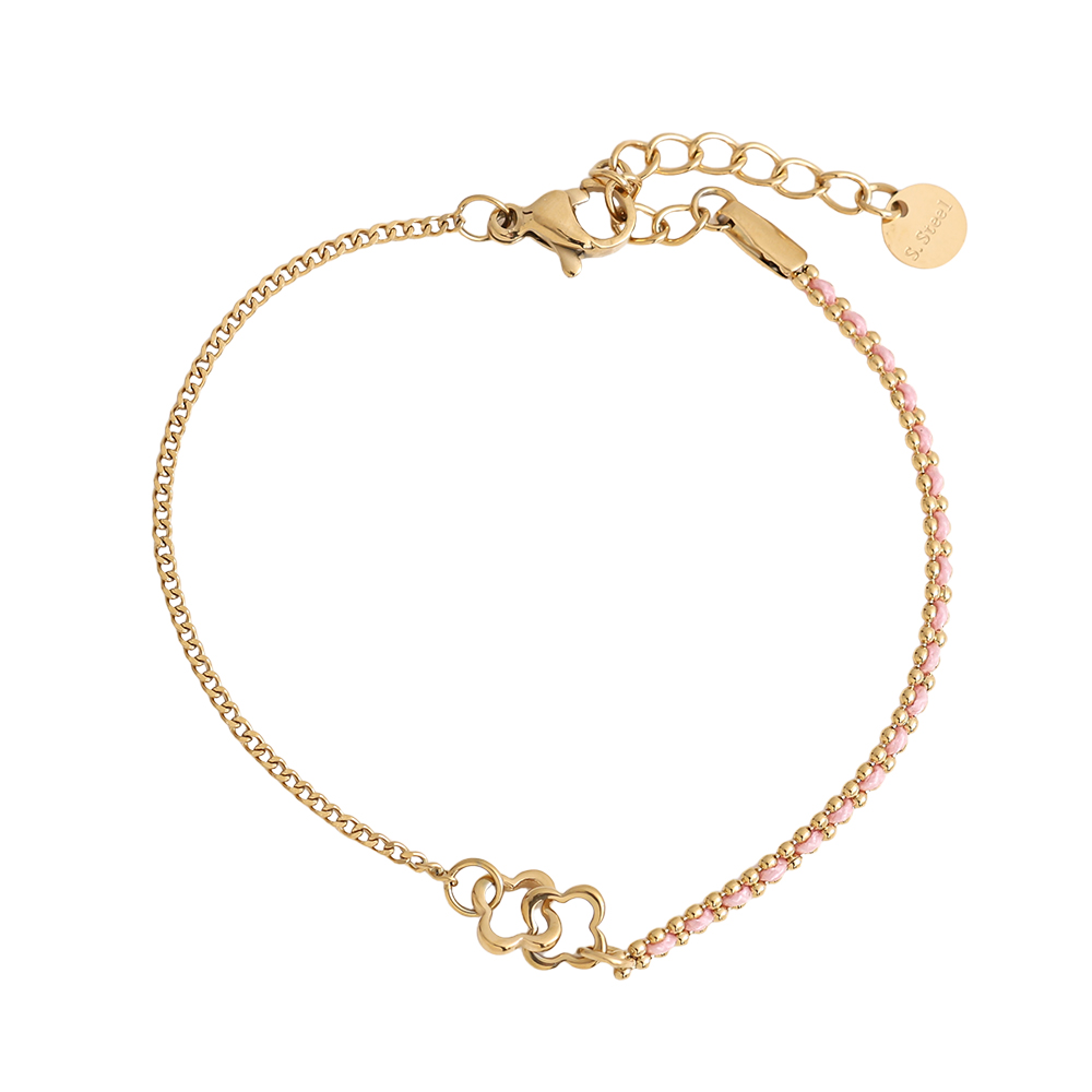 16cm two simple stainless steel flower bracelet       