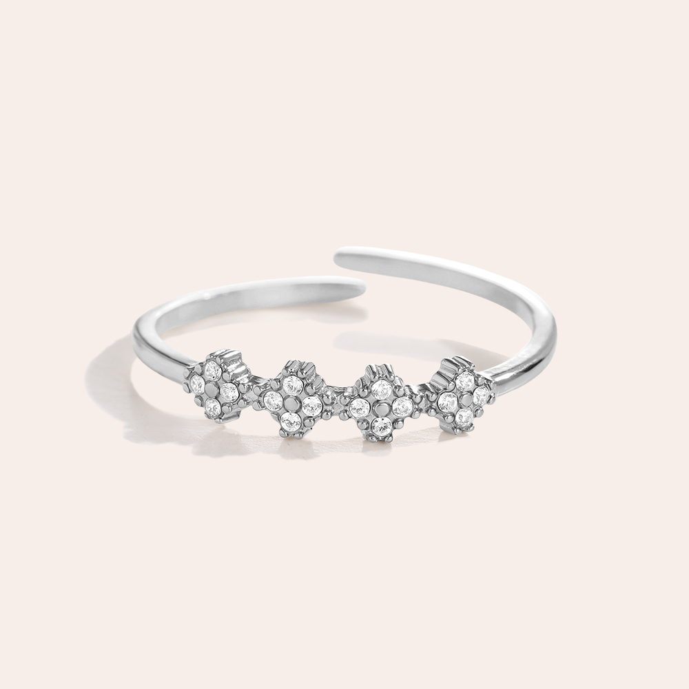 Adjustable zirconia flower stainless steel ring