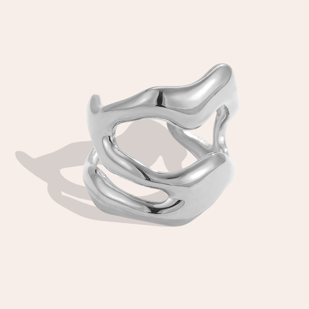 Stainless Steel Ring – Adjustable, Wide, Wavy Design