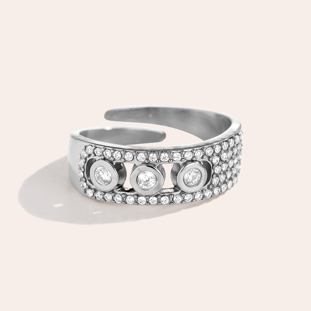 Shining Three Diamonds stainless steel ring    