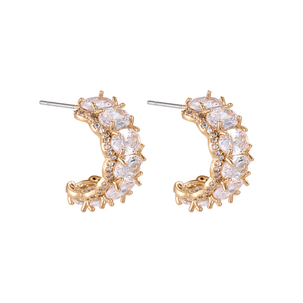 Gold-plated 19mm half-hoop earrings with lots of oval-cut cubic zirconia