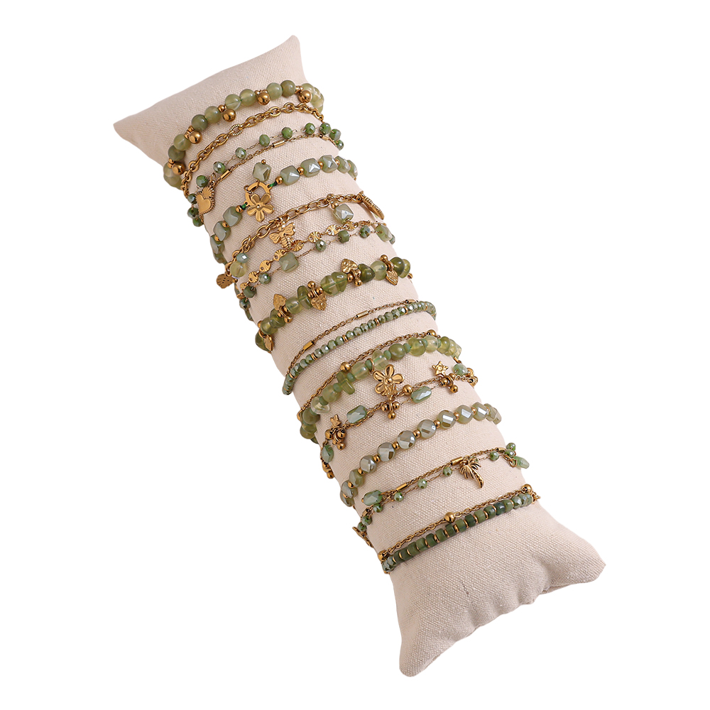 Stainless steel bracelet set of 12 17cm bracelets with resin, crystal, flowers and heart 
