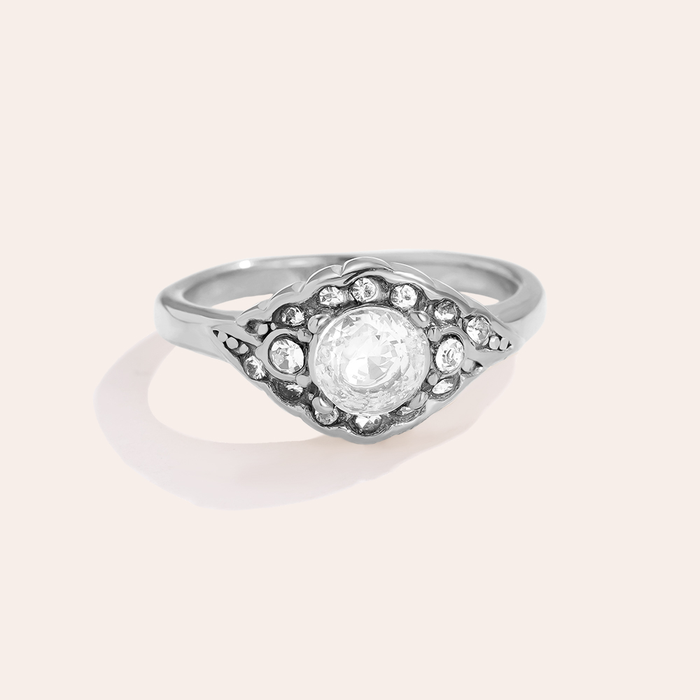 Stainless steel ring Vintage Look Diamond