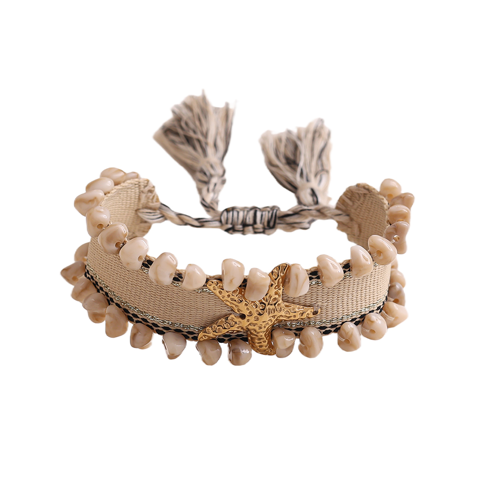 Starfish on a polyester bag Stainless steel bracelet   
