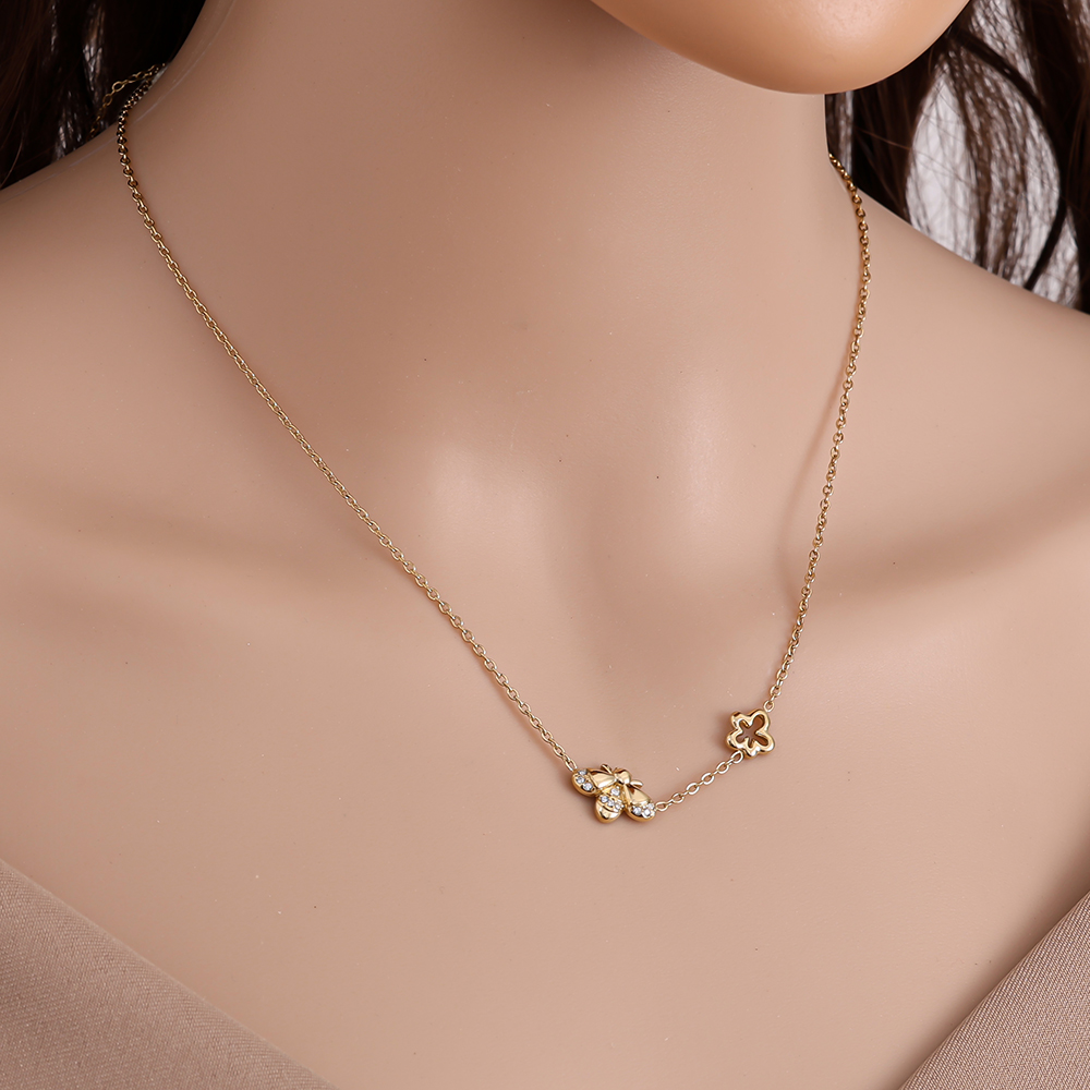 40cm rhinestone bee stainless steel necklace
