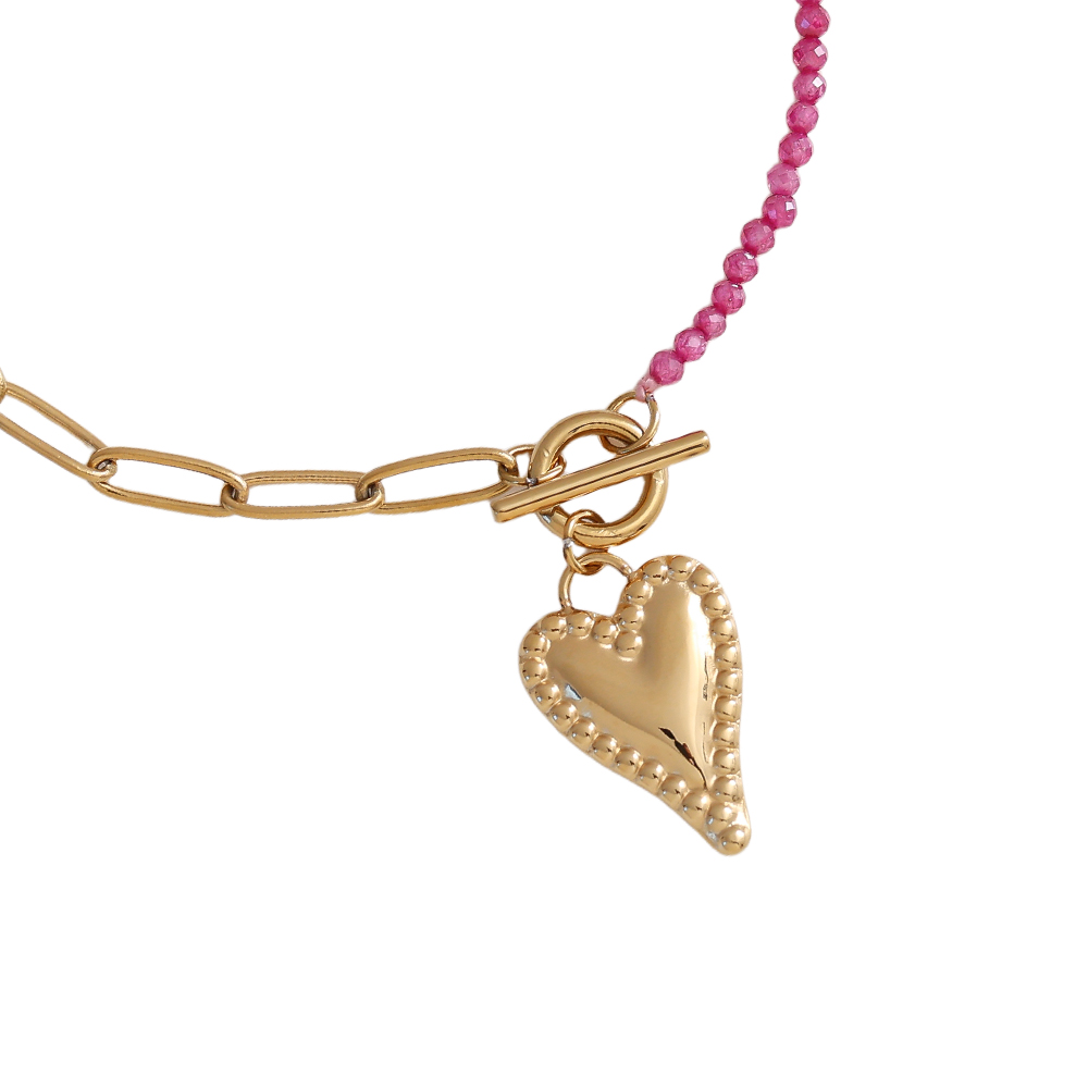 16cm coloured beads heart stainless steel bracelet