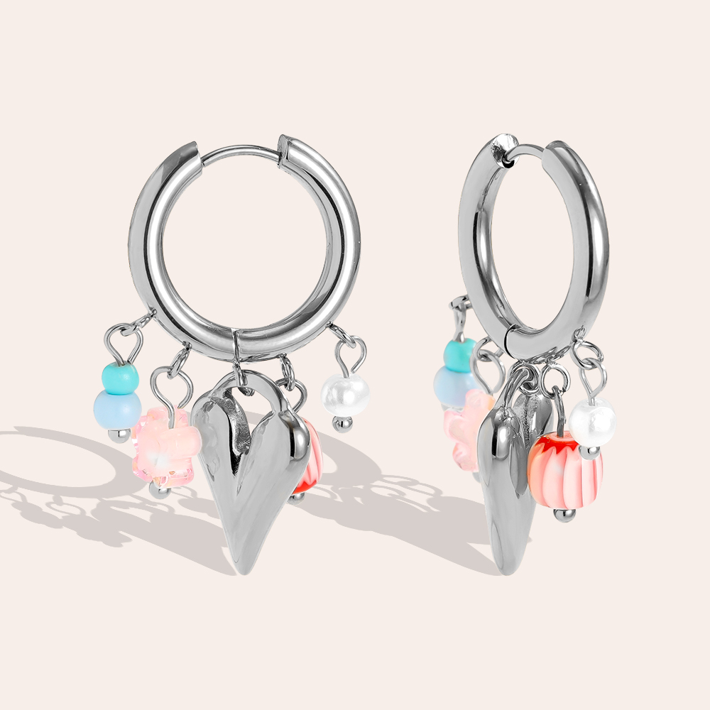 37*21mm Colourful heart acrylic freshwater pearls stainless steel earrings 