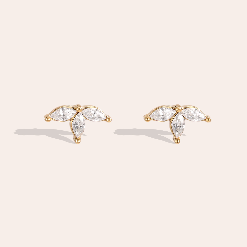 8mm zirconia leaf stainless steel earrings      
