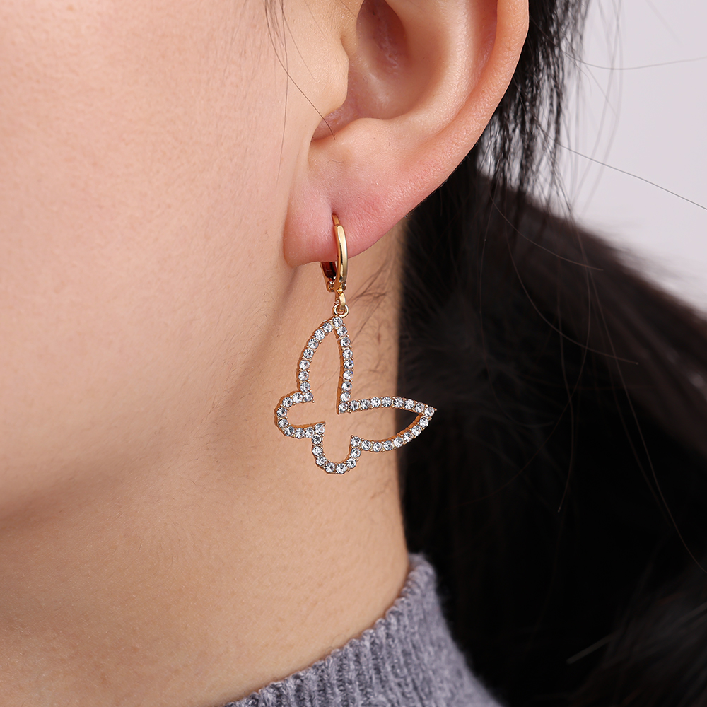 3.5cm zirconia butterfly gold-plated earrings   