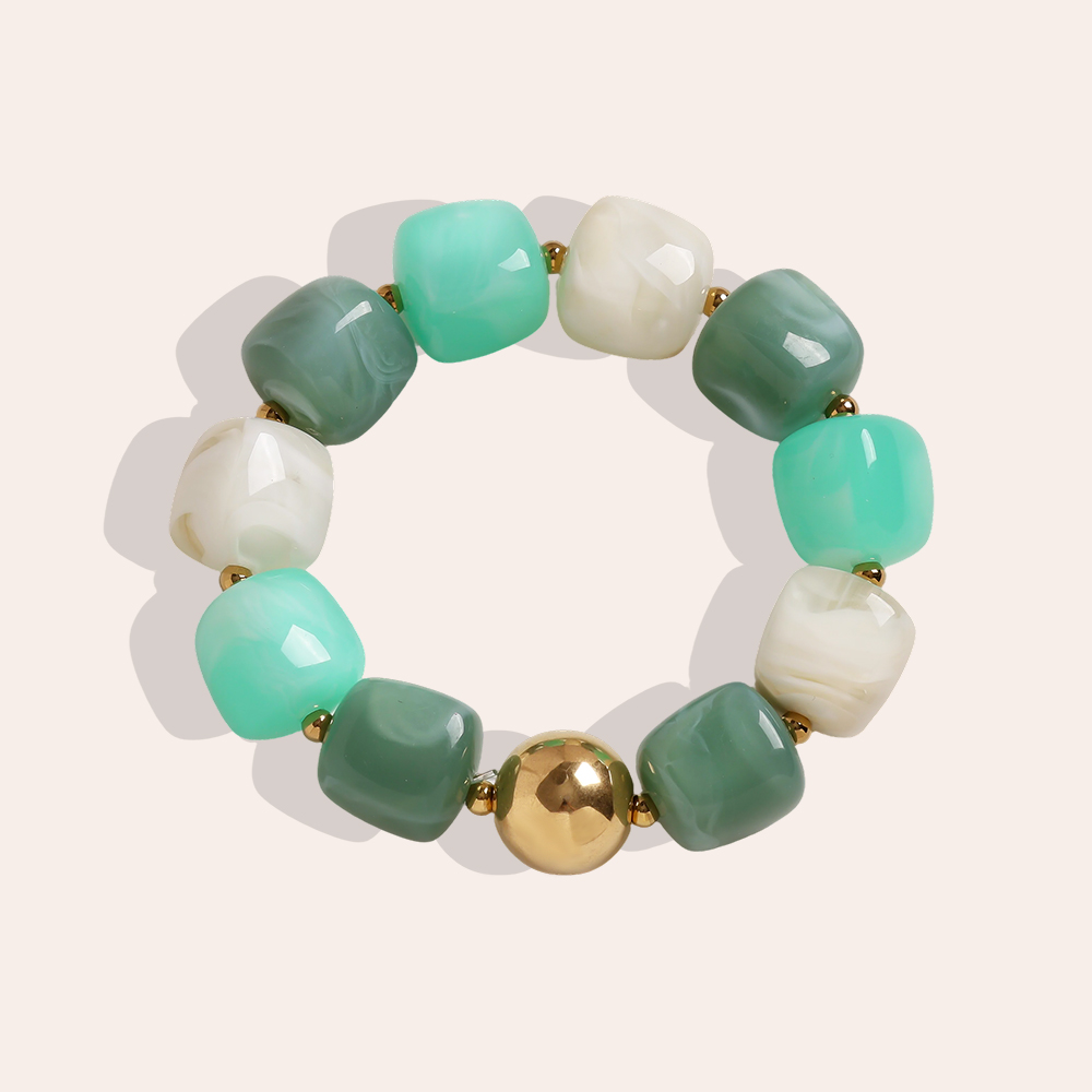 Adjustable resin square round shape stainless steel bracelet