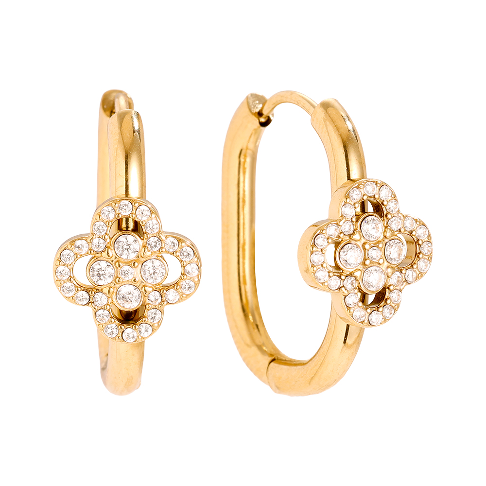 2cm Diamond Lucky Flower Hoop Stainless Steel Earrings   