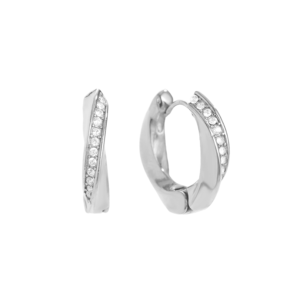 1.7cm Diamond Twist Hoop Stainless Steel Earrings    