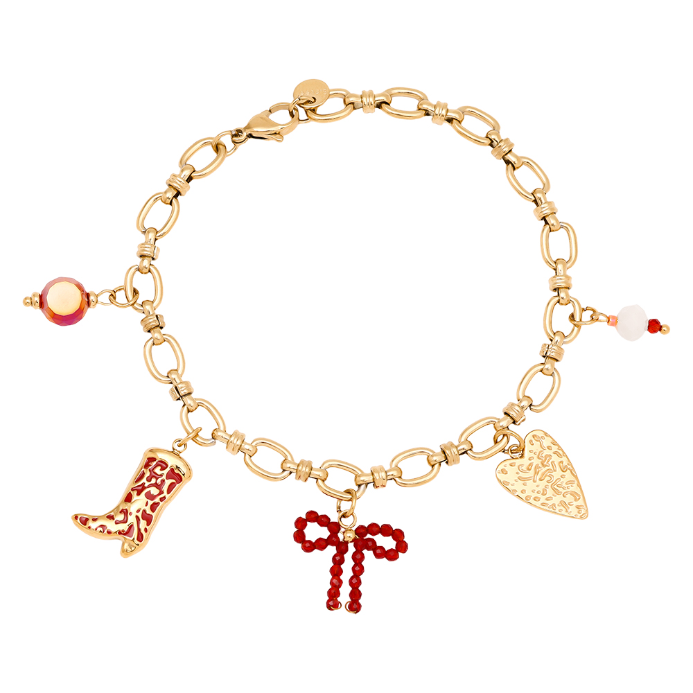 Stainless steel bracelet 17cm Red Charms