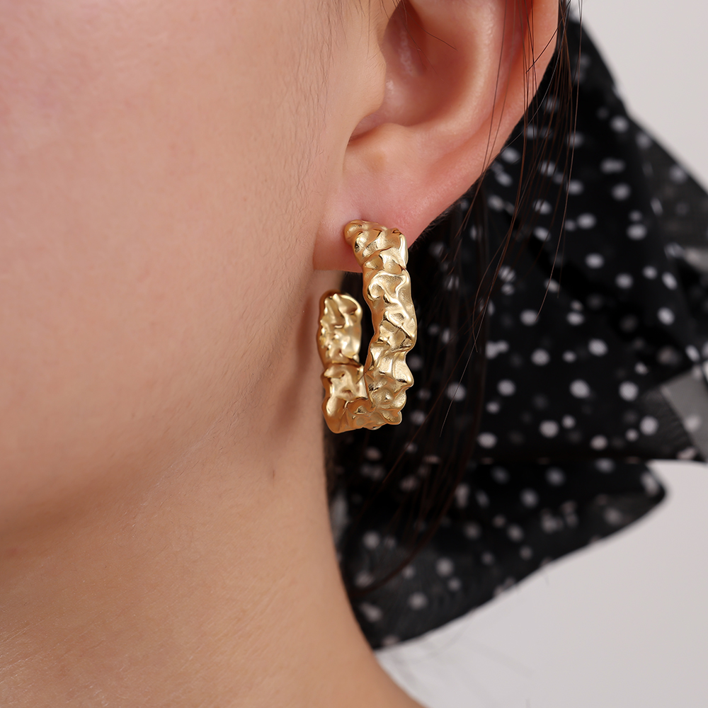 29mm Uneven Half Hoop Stainless Steel Earrings      