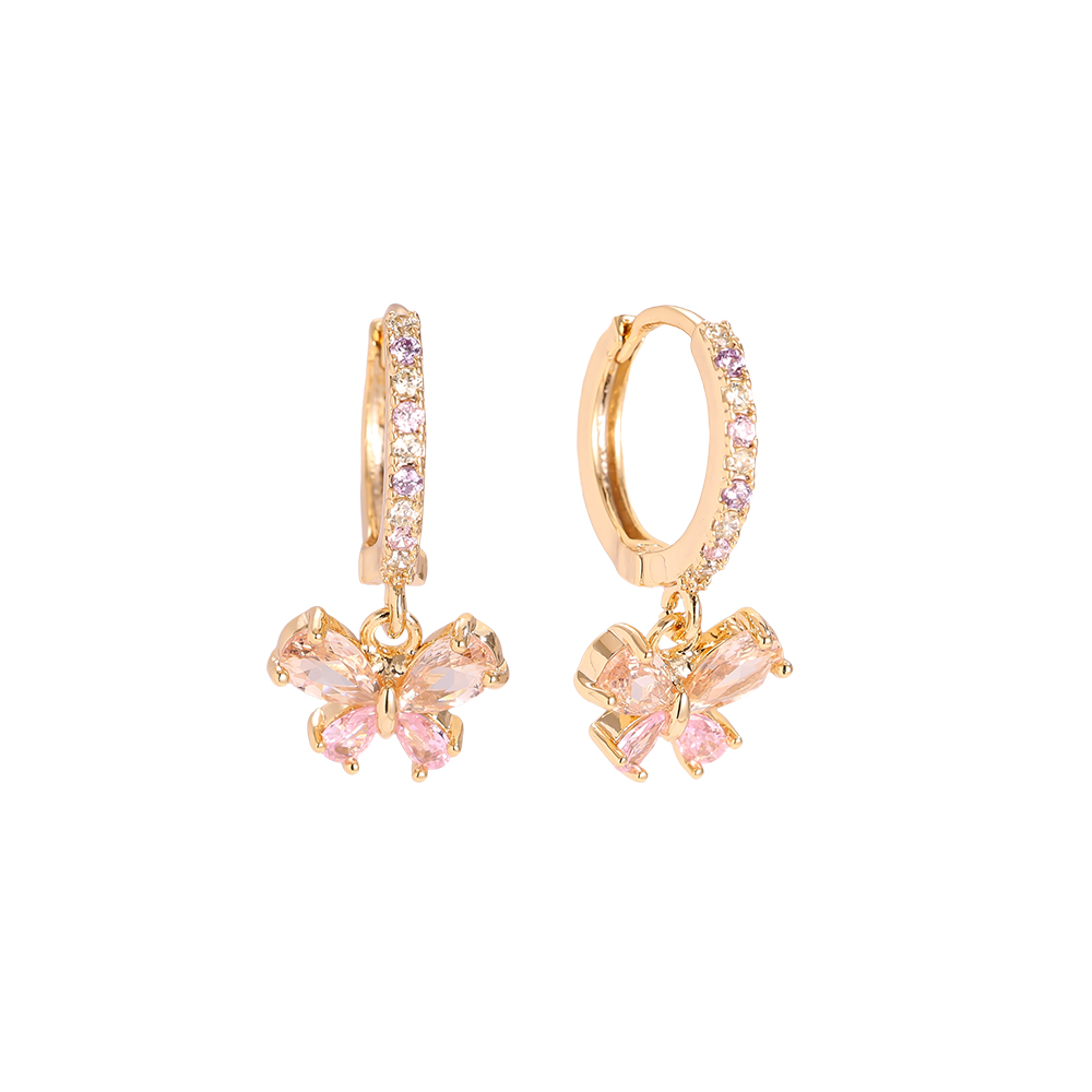 20mm Pink Diamond Butterfly Gold Plated Earrings      