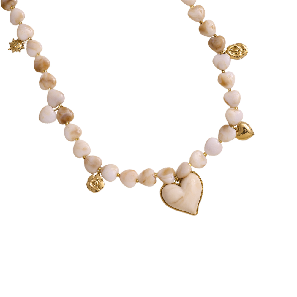 87cm small resin hearts and pendants stainless steel necklace     