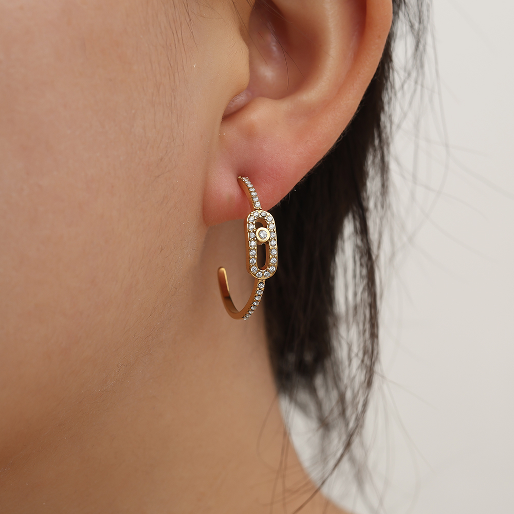 25mm Fine Diamond Half Hoop Stainless Steel Earrings       