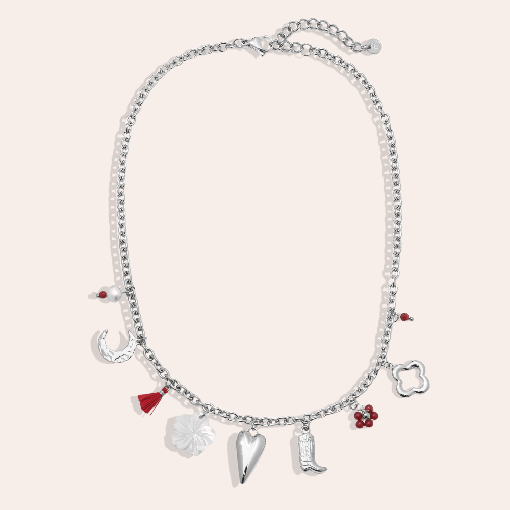 41cm heart boot flower and moon stainless steel necklace