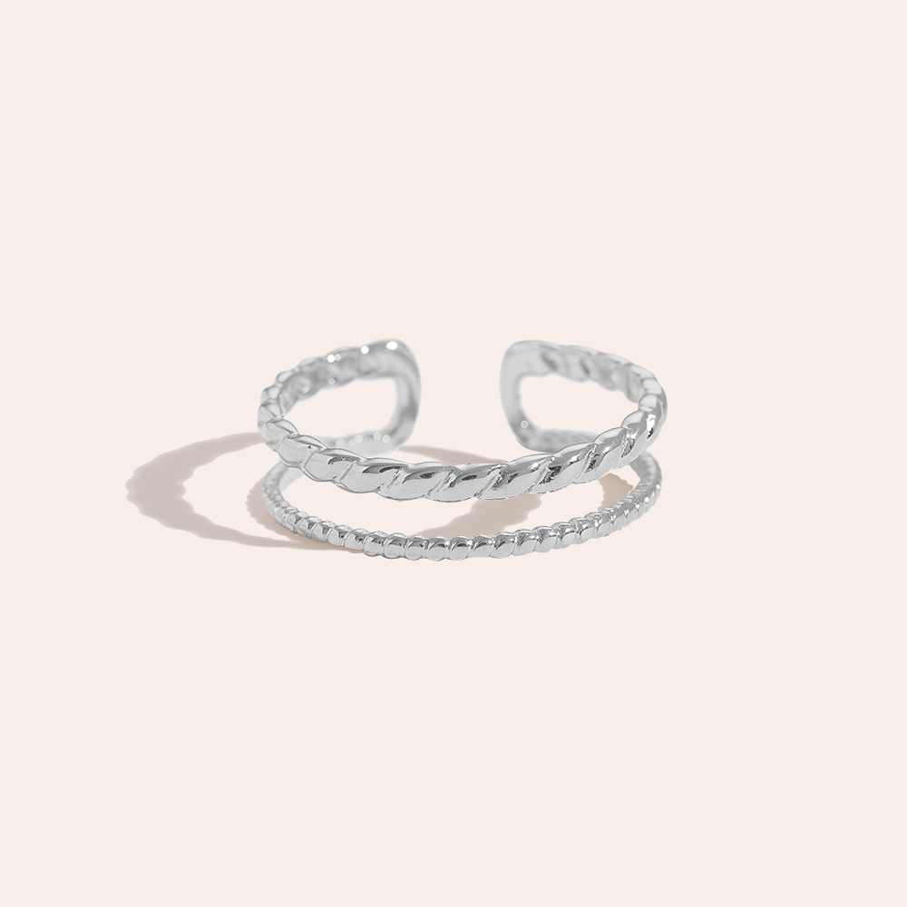 Two Thin Layer Twisted Stainless Steel Ring   