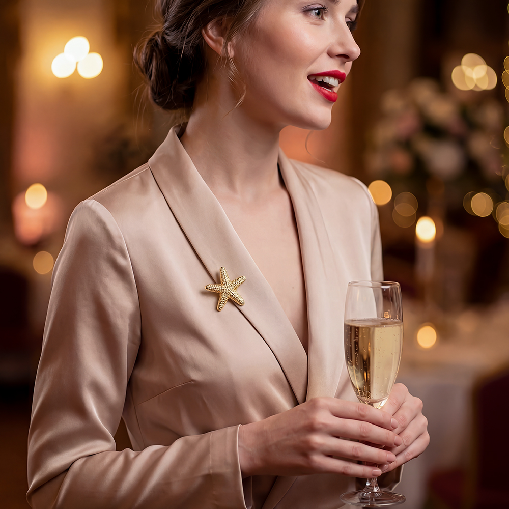 25mm textured starfish decorative button brooch