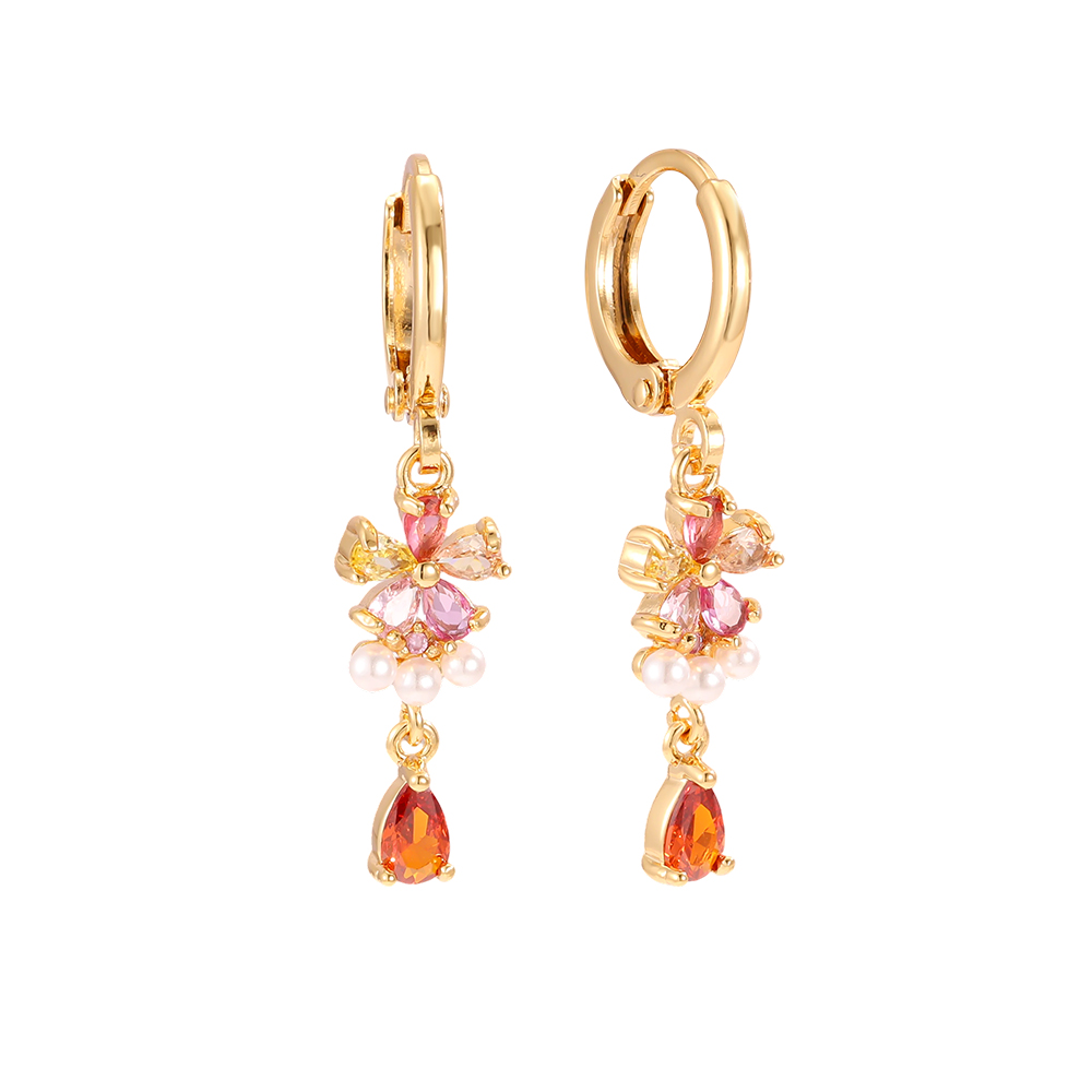 Gold-plated earrings 34mm coloured zirconia flower   