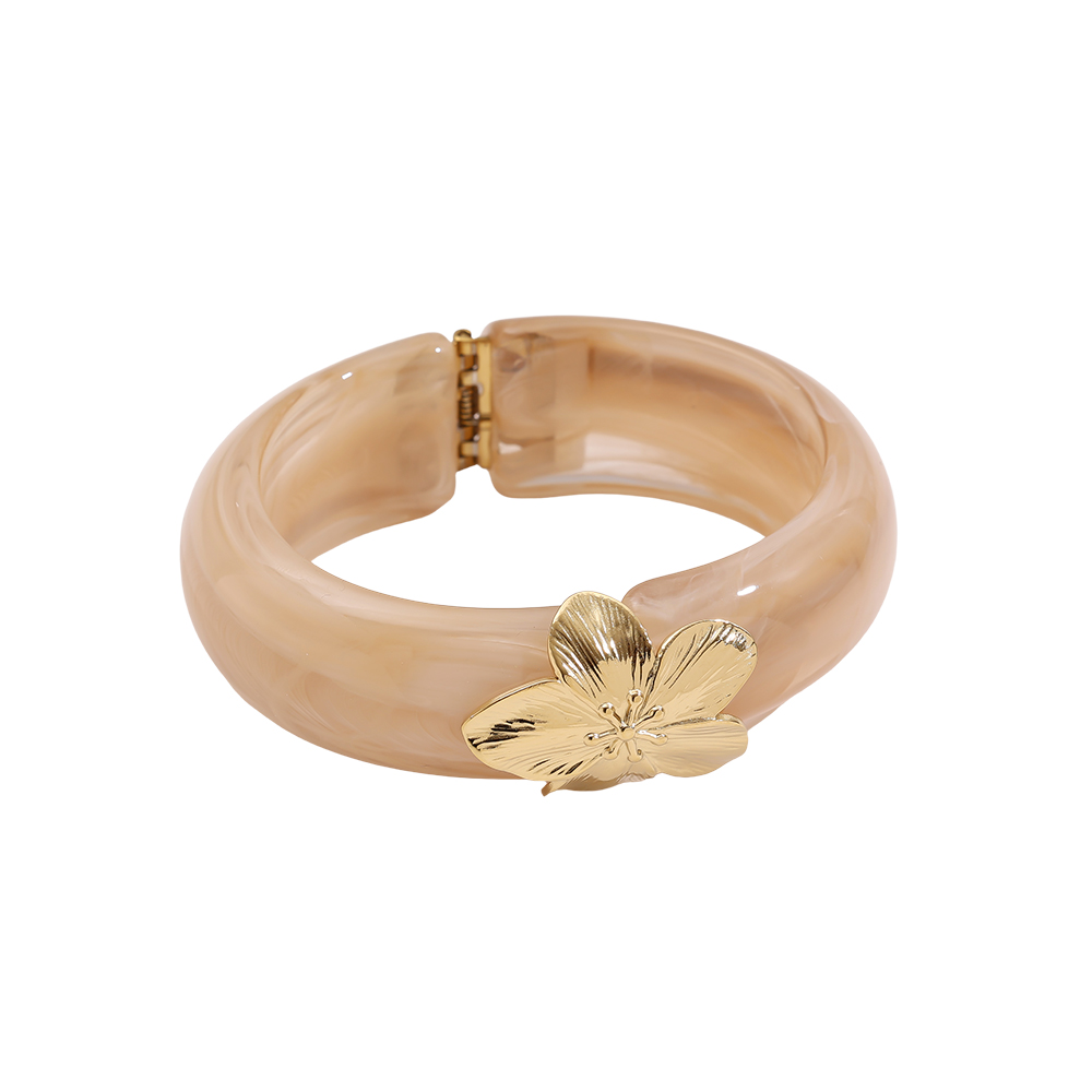 Gold flower lock resin stainless steel bangle 