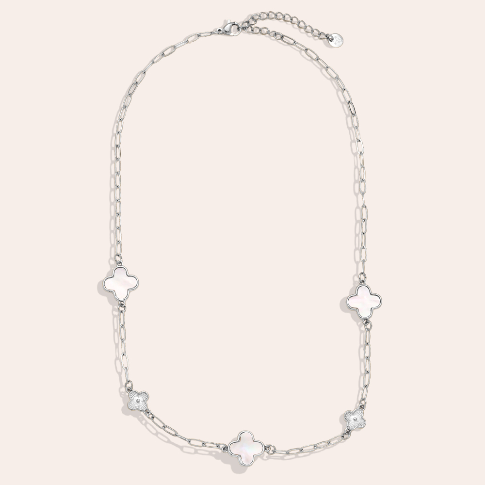 42cm mother-of-pearl cloverleaf stainless steel necklace