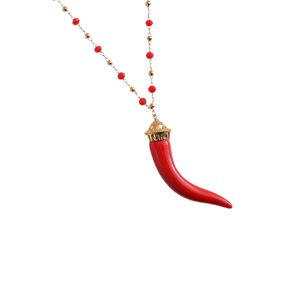 80cm acrylic chilli shape stainless steel necklace     