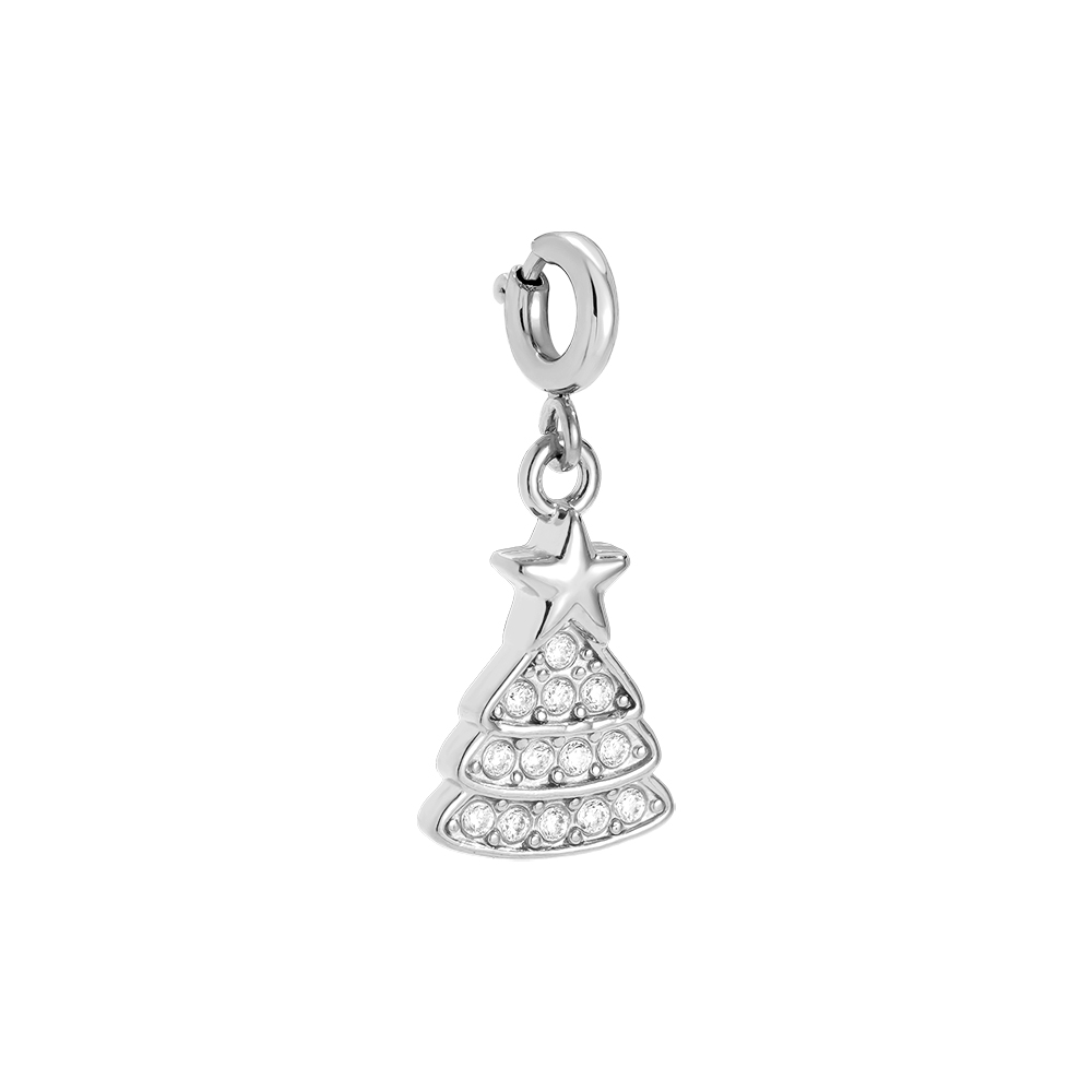 1.5cm Spring Clasp Diamond Xmas Tree Stainless Steel Pendant    