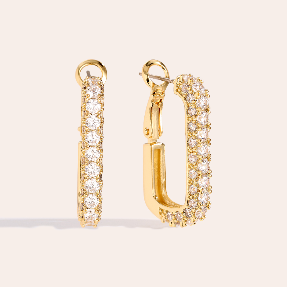 2.3cm Sparkling Diamond Gold-Plated Earrings    
