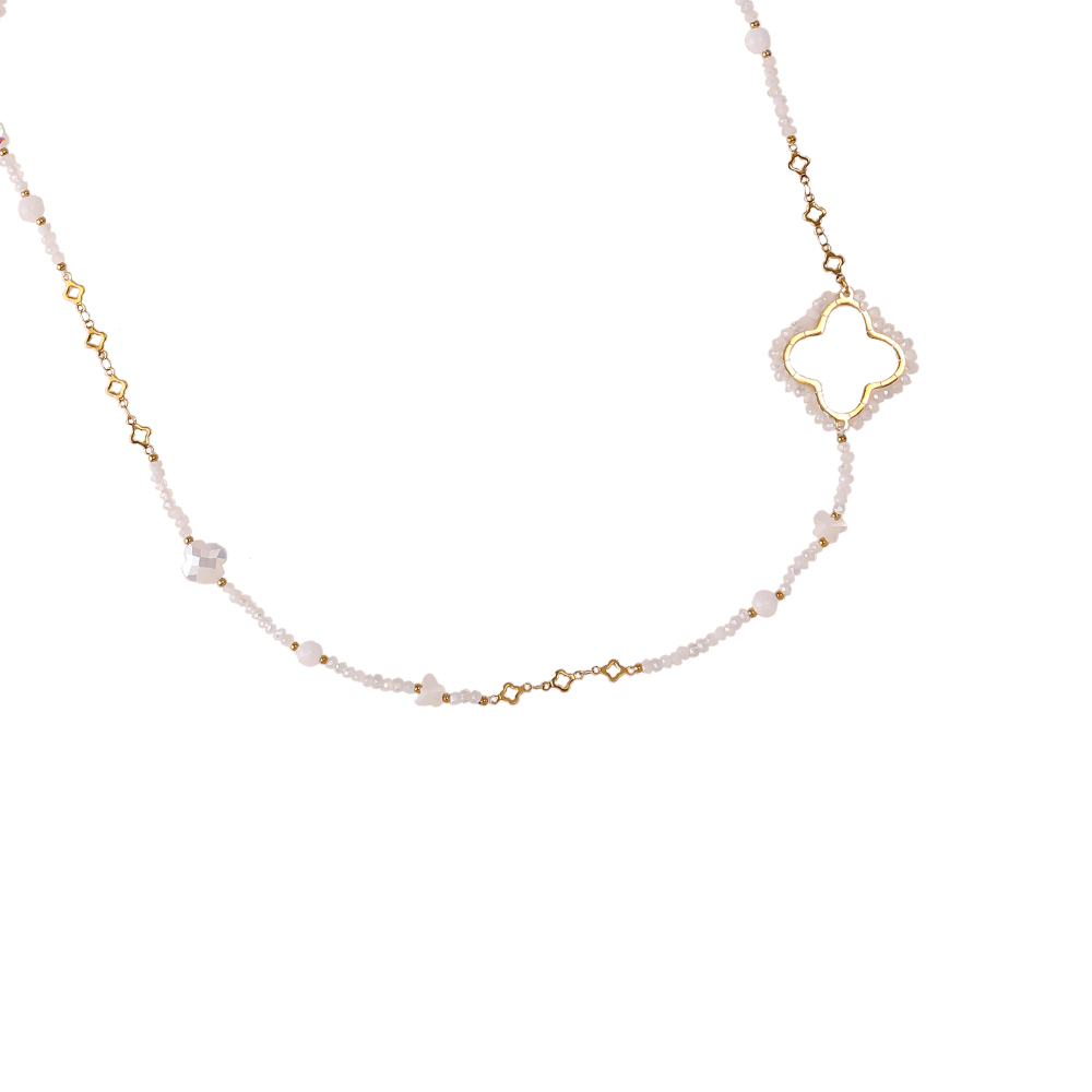 96cm cloverleaf and crystals stainless steel necklace    